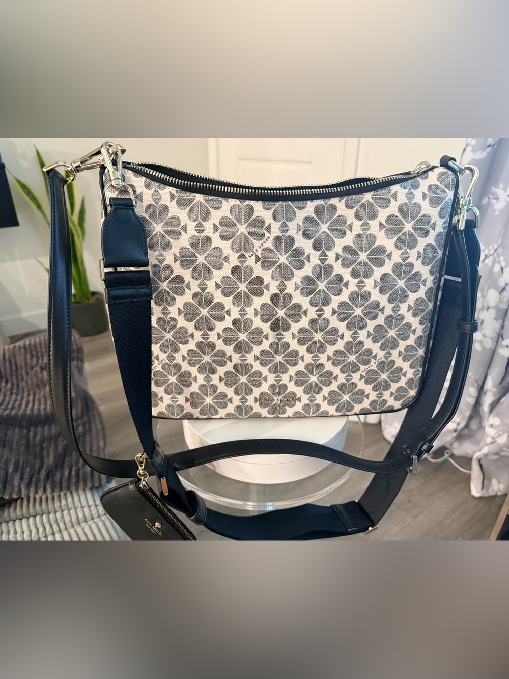 kate spade Black & White Floral Canvas Crossbody Bag